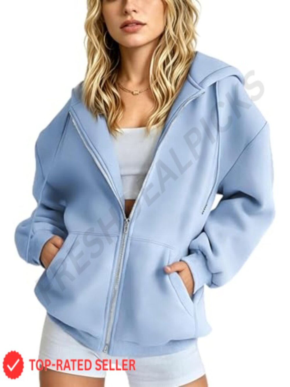 Womens Oversized Zip Up Hoodie Fleece Sweatshirt Long Sleeve Casual